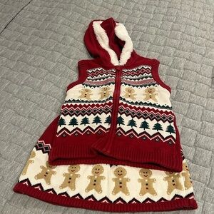 Knit Christmas Set - Girls’ skirt and hooded vest set (7)